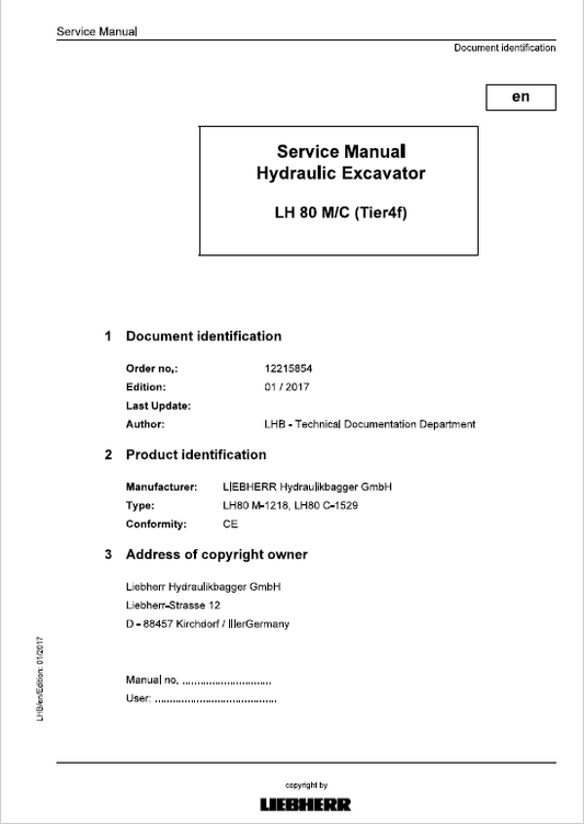 Liebherr LH80C, LH80M Tier 4F Hydraulic Excavator Service Manual