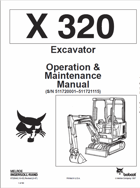 Bobcat X320, and X322 Excavator Service Manual Workshop Guide