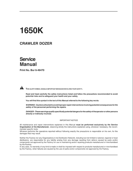 Case 1650K Crawler Dozer Service Manual Workshop Guide