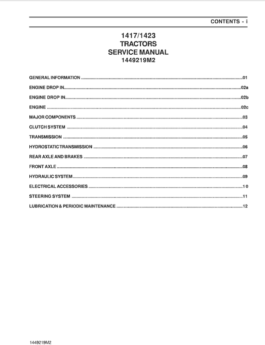 Massey Ferguson 1417, 1423 Tractor Service Manual Workshop Guide