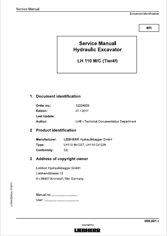 Liebherr LH110C, LH110M Tier 4F Hydraulic Excavator Service Manual