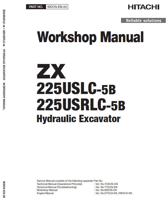 Hitachi ZX225USLC-5B and ZX225USRLC-5B ZAXIS Excavator Repair Manual Workshop Guide