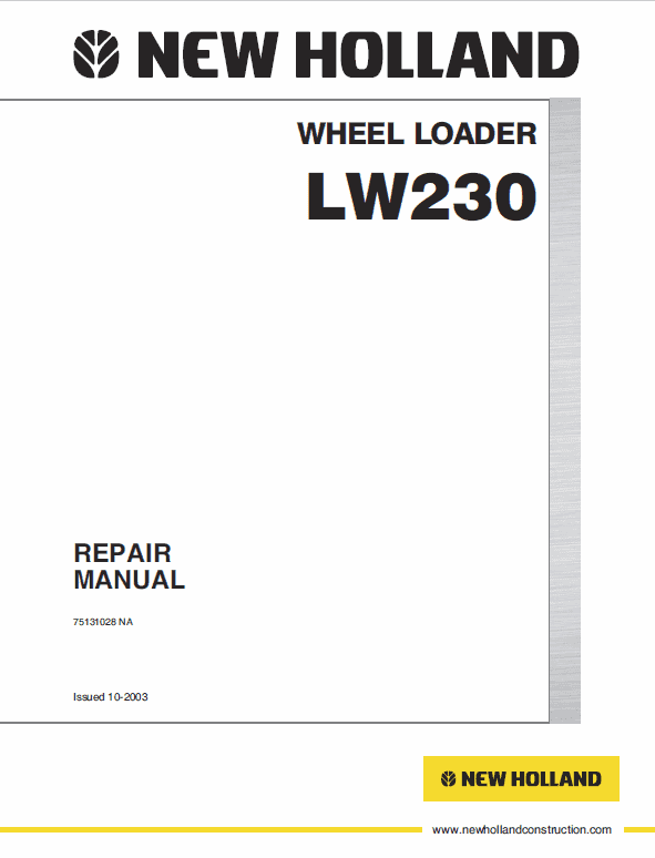 New Holland LW230 Wheel Loader Service Manual Workshop Guide