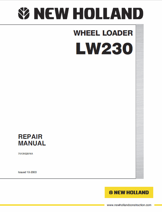 New Holland LW230 Wheel Loader Service Manual Workshop Guide