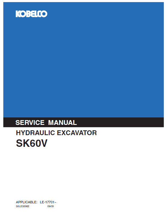 Kobelco SK60V Excavator Service Manual Workshop Guide