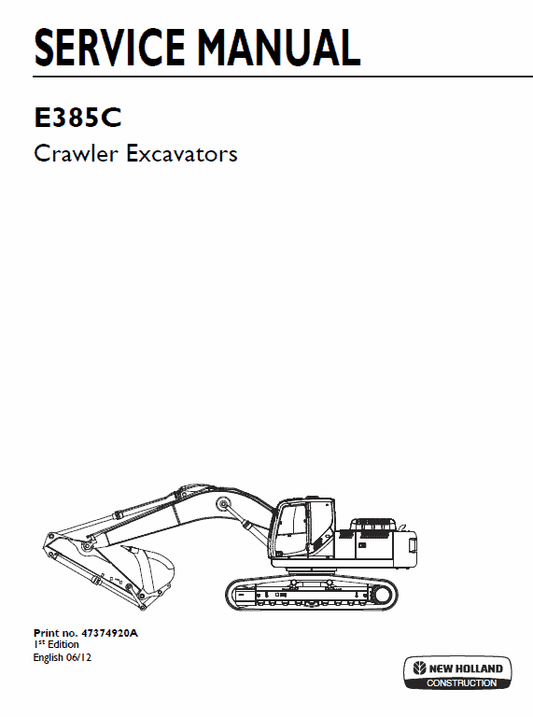 New Holland E385C Crawler Excavator Service Manual Workshop Guide