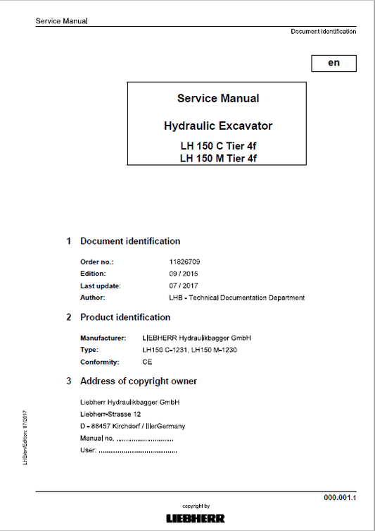 Liebherr LH150C, LH150M Tier 4F Hydraulic Excavator Service Manual