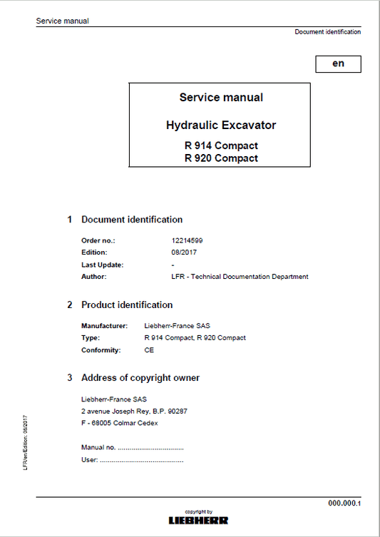 Liebherr R914 Compact, R920 Tier 4F Compact Excavator Service Manual