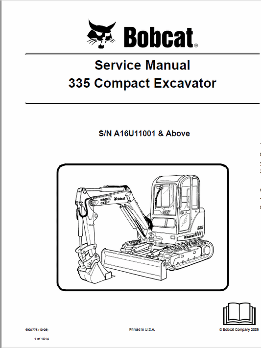 Bobcat 335 Compact Excavator Service Manual Workshop Guide