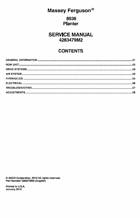 Massey Ferguson 8936 Planter Repair Service Manual Workshop Guide