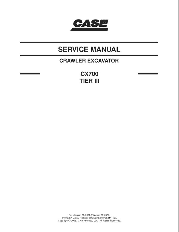 Case CX700 Crawler Excavator Service Manual Workshop Guide