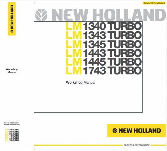 New Holland LM1443 and LM1445 Telehandlers Manual Workshop Guide