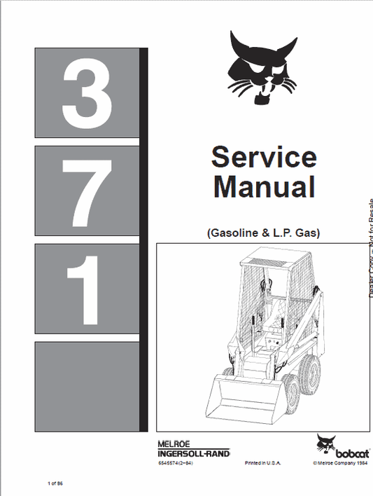 Bobcat 371 Skid-Steer Loader Service Manual Workshop Guide