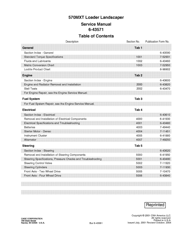 Case 570MXT Loader Landscaper Service Manual Workshop Guide