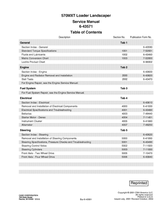 Case 570MXT Loader Landscaper Service Manual Workshop Guide