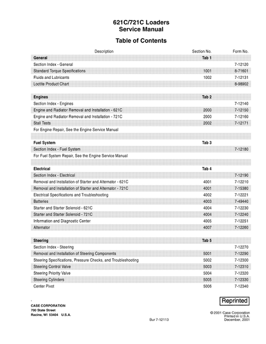 Case 621C, 721C Loaders Service Manual Workshop Guide