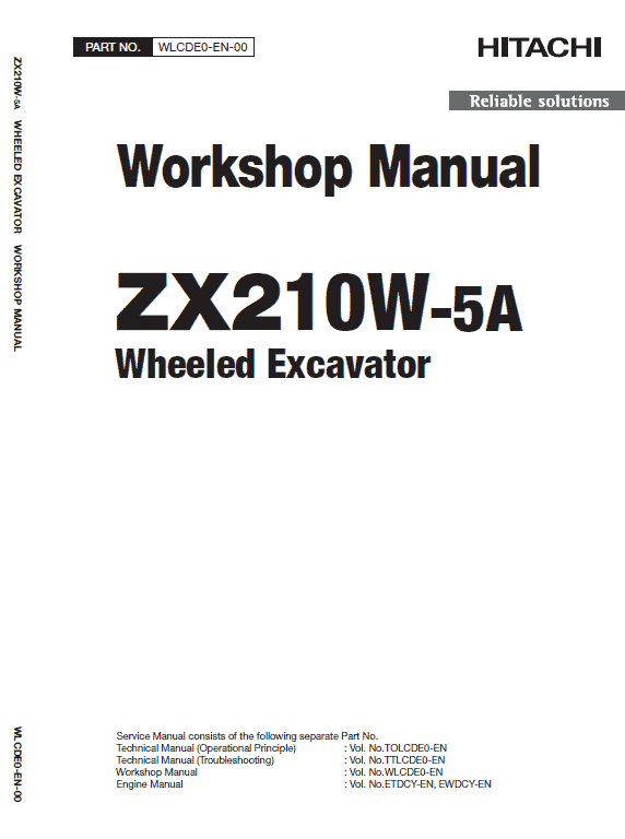 Hitachi ZX210W-5A ZAXIS Excavator Repair Manual Workshop Guide
