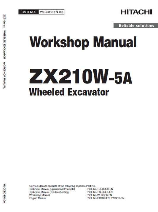 Hitachi ZX210W-5A ZAXIS Excavator Repair Manual Workshop Guide