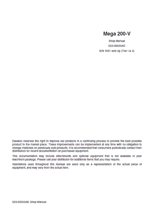 Doosan M200-V Wheel Loader Service Manual Workshop Guide