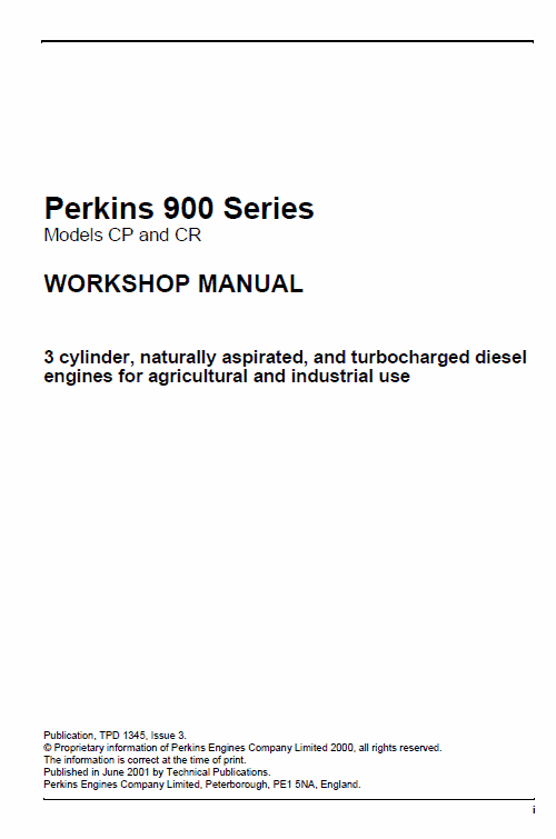 Perkins Engines 900 Series Workshop Repair Service Manual Workshop Guide