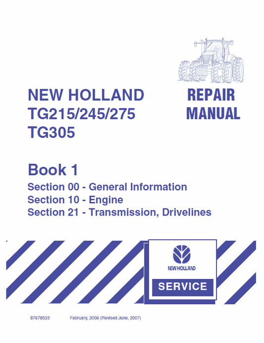 New Holland TG215, TG245, TG275, TG305 Tractor Service Manual Workshop Guide
