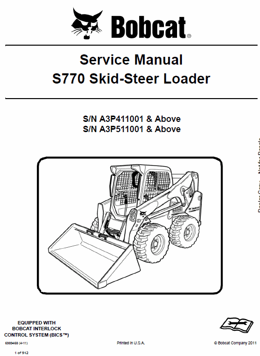 Bobcat S770 Skid-Steer Loader Service Manual Workshop Guide