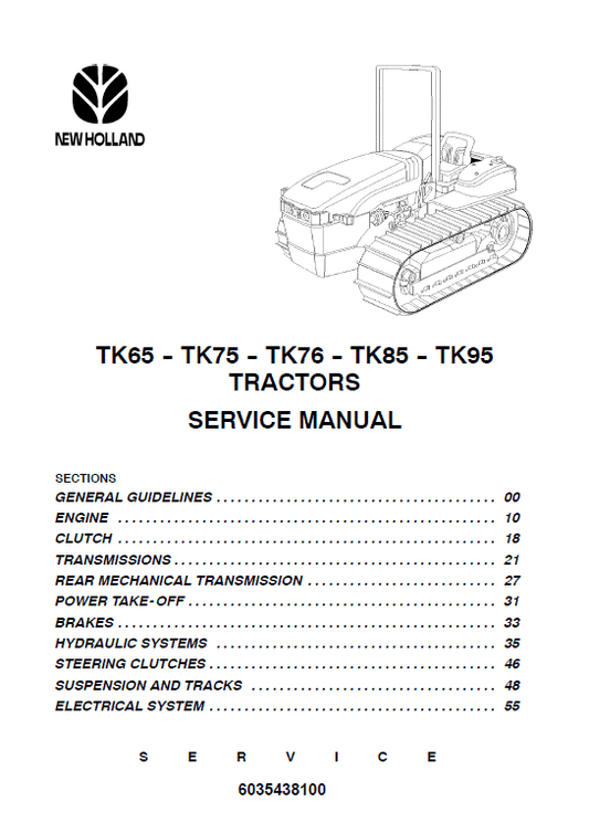 New Holland TK65, TK75, TK76, TK85, TK95 Tractor Service Manual Workshop Guide