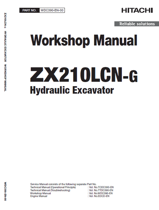 Hitachi ZX210LCN-G ZAXIS Excavator Repair Manual Workshop Guide