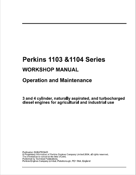 Perkins Engines 1103, 1104 Series Workshop Repair Service Manual Workshop Guide