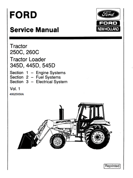 Ford 250C, 260C, 345D, 445D, 545D Tractor Service Manual Workshop Guide