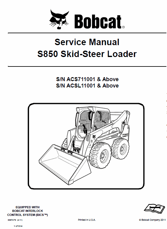 Bobcat S850 Skid-Steer Loader Service Manual Workshop Guide