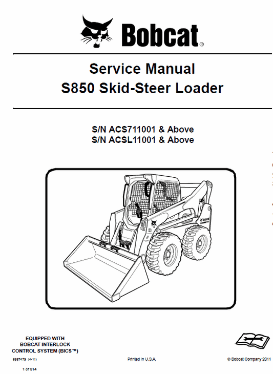 Bobcat S850 Skid-Steer Loader Service Manual Workshop Guide