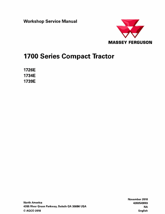 Massey Ferguson 1726E, 1734E, 1739E Tractor Service Manual Workshop Guide