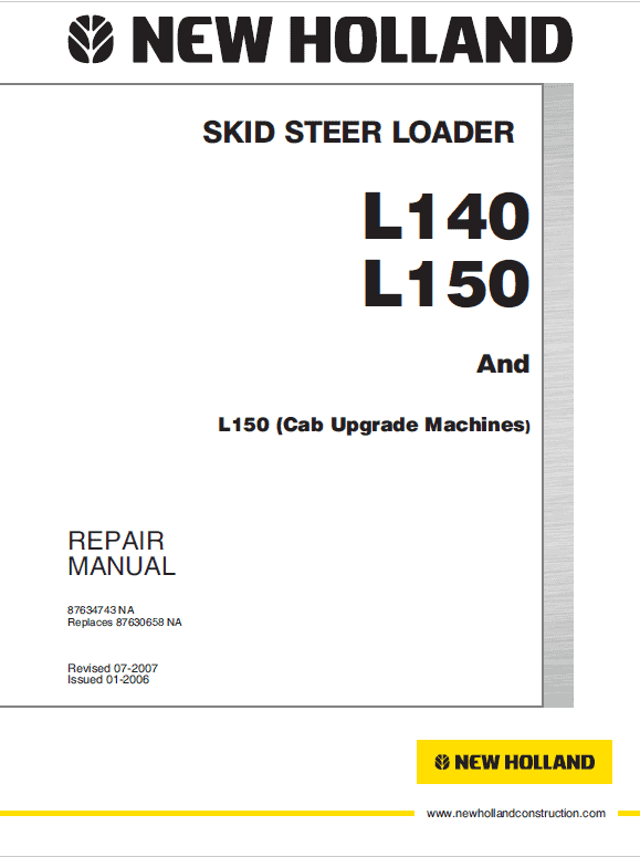 New Holland L140 and L150 SkidSteer Service Manual Workshop Guide