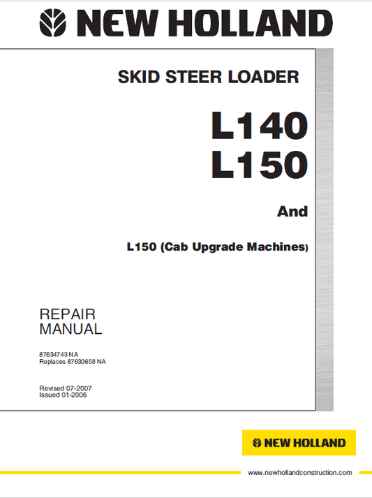 New Holland L140 and L150 SkidSteer Service Manual Workshop Guide