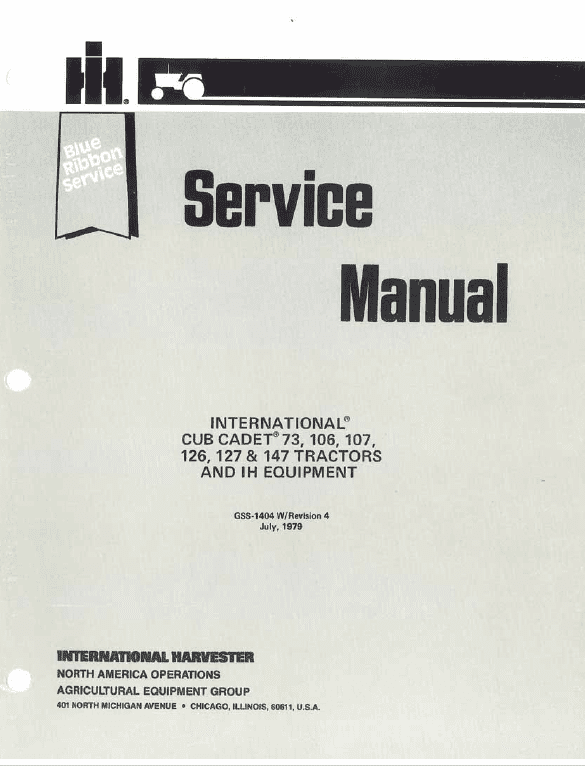Cub Cadet 73, 106, 107, 126, 127 and 147 Tractor Manual Workshop Guide