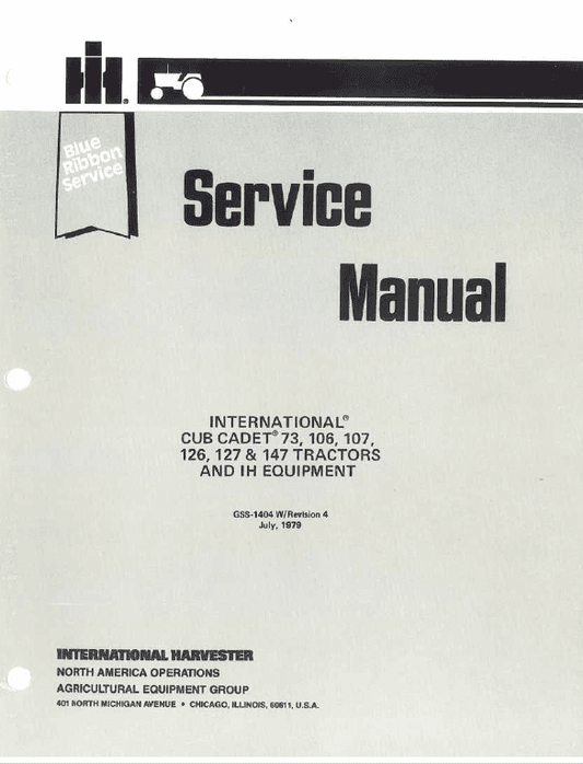 Cub Cadet 73, 106, 107, 126, 127 and 147 Tractor Manual Workshop Guide