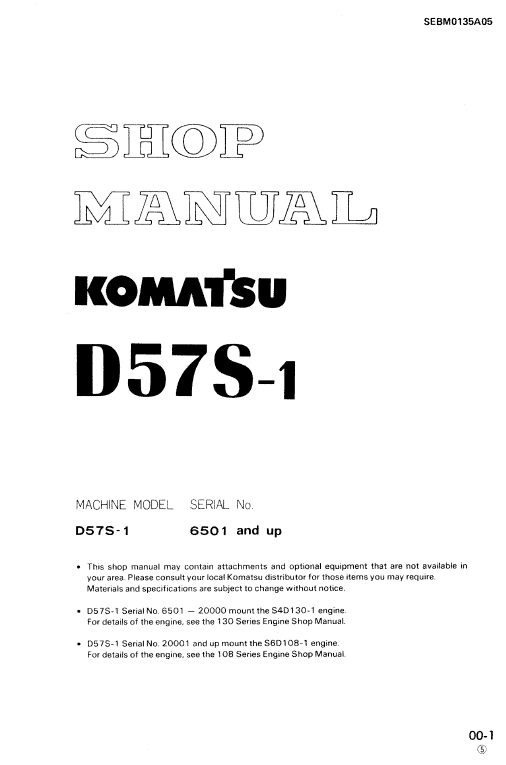Komatsu D57S-1 Dozer Service Manual Workshop Guide