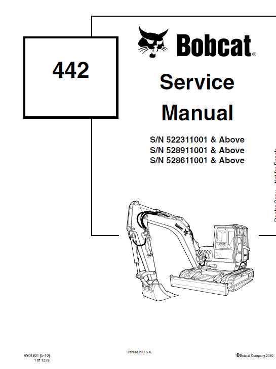 Bobcat 442 Excavator Repair Service Manual Workshop Guide
