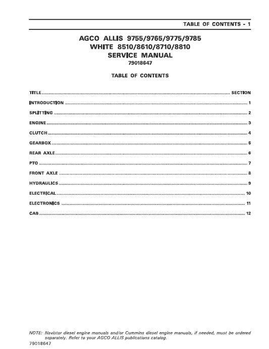 AGCO Allis 9755, 9765, 9775, 9785 Tractors Service Manual Workshop Guide