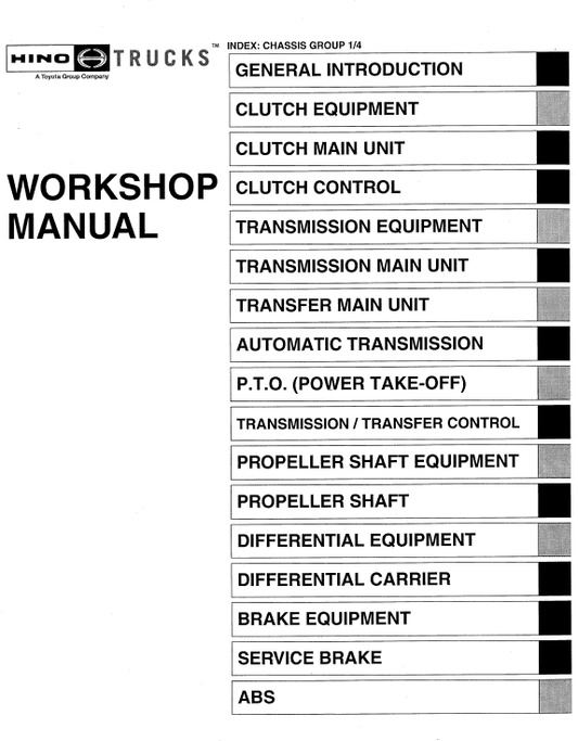 Hino 145, 165, 185, 238, 258LP, 268, 308, 338 Series Year 2009 Repair Manual Workshop Guide