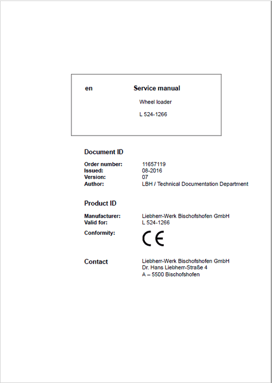 Liebherr L524 Type 1266 Wheel Loader Service Manual