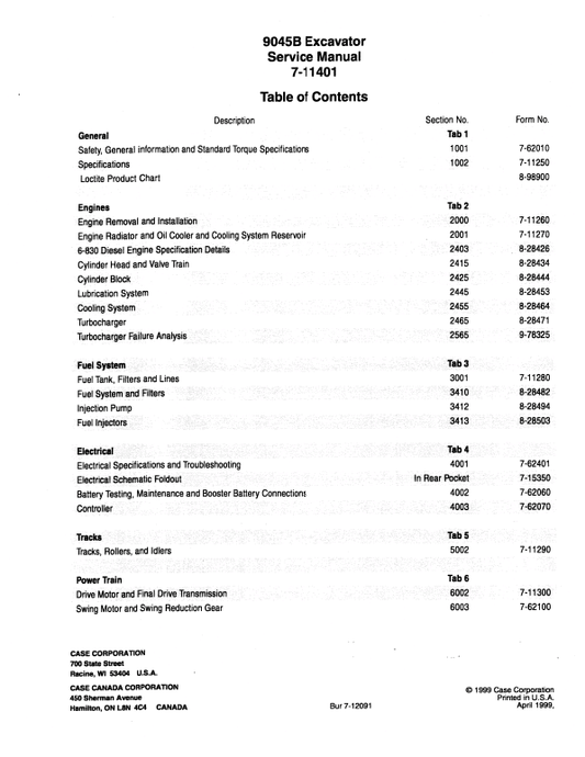 Case 9045B Excavator Service Manual Workshop Guide