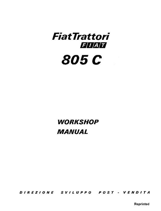Fiat 805C Crawler Tractor Workshop Service Manual Workshop Guide