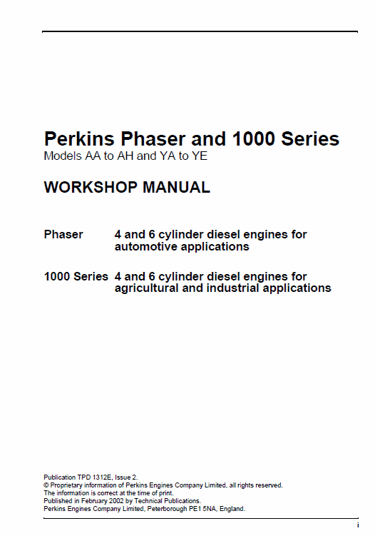 Perkins Engines Phaser and 1000 Series Workshop Repair Service Manual Workshop Guide
