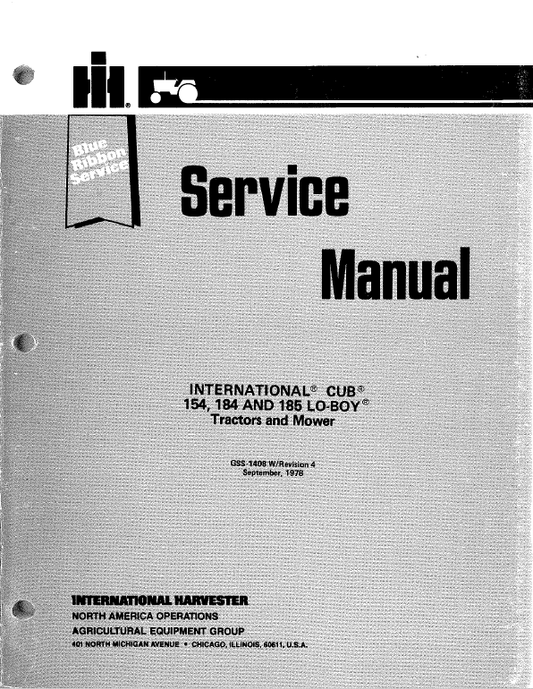 Cub Cadet 154, 184 and 185 Tractor Service Manual Workshop Guide