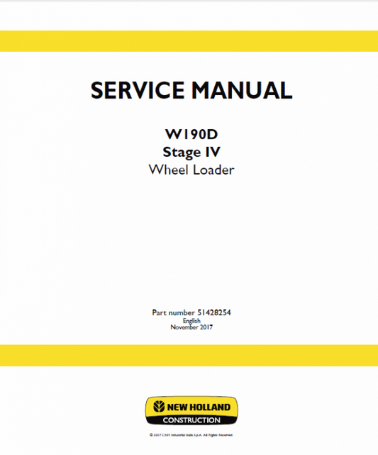 New Holland W190D Tier 4B Wheel Loader Service Manual Workshop Guide