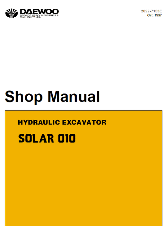 Daewoo Solar S010 Excavator Service Manual Workshop Guide