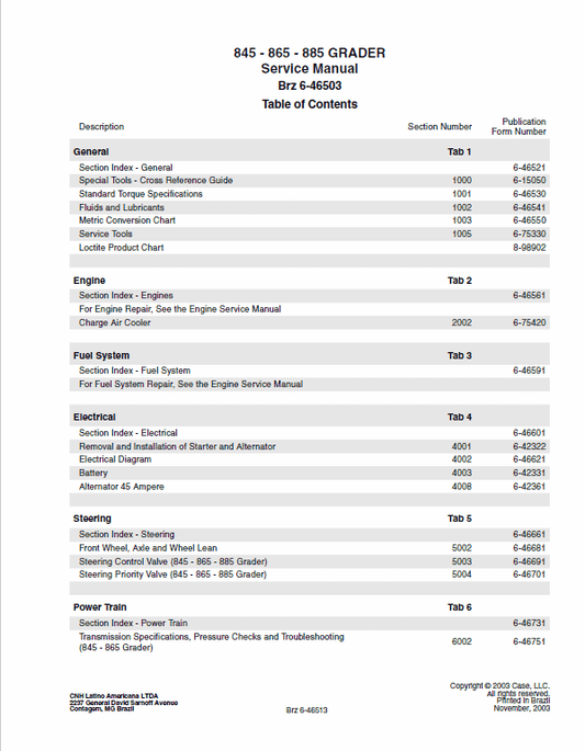 Case 845, 865, 885 Grader Service Manual Workshop Guide