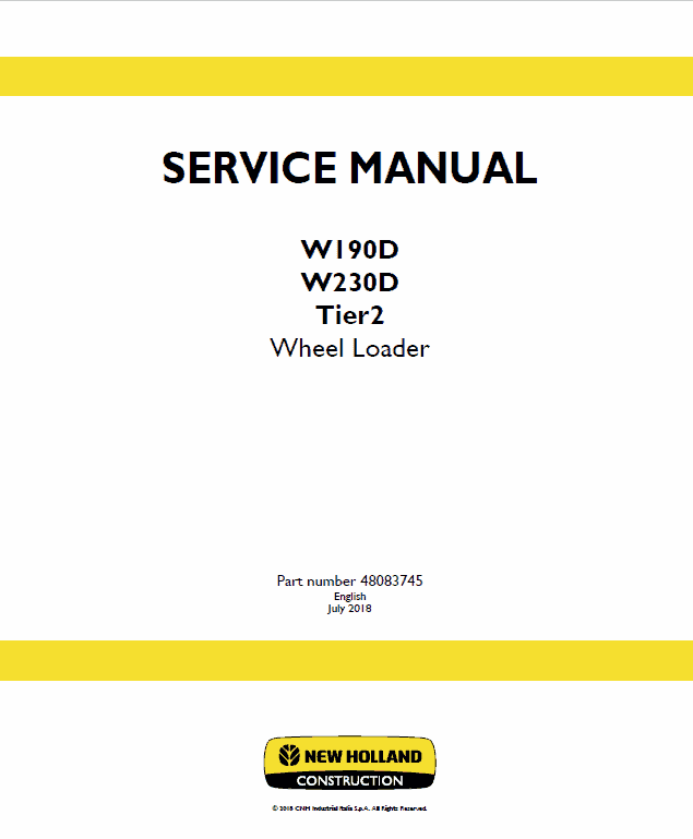 New Holland W190D, W230D Tier 2 Wheel Loader Service Manual Workshop Guide